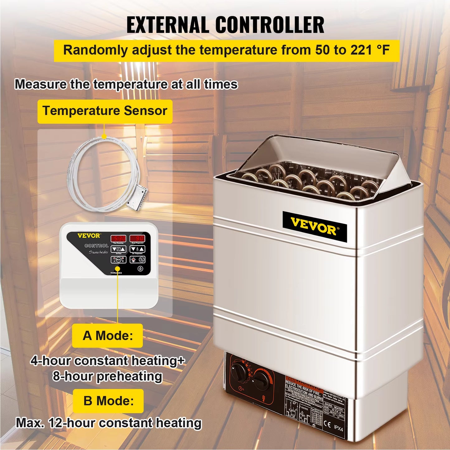 VEVOR 6KW Electric Sauna Heater Stove External / Internal Controller Overheating Protection Spa Sauna Room Steam Generator