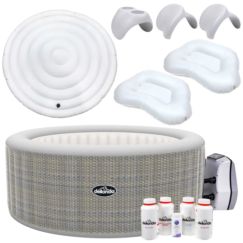 220V 4 Person - Person 110 - Jet Vinyl round Inflatable Hot Tub in Rattan Effect
