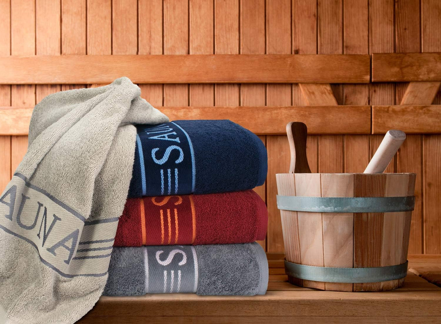 Sauna Towel with Border, Made of 100% Cotton, Ruby, 80 X 200 Cm
