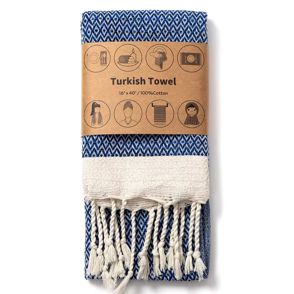 40X100Cm Turkish Diamond Pattern Fringed Cotton Beach Towel Thickened Diamond Lattice Sauna Towel Quick-Dry Machine Washable