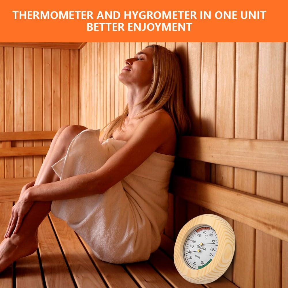 Sauna Thermometer Hygrometer, 2 in 1 Wood Sauna Thermo-Hygrometer, Wooden Sauna Thermometer and Hygrometer with High Accuracy, Sauna Accessories for Measuring Temperature and Humidity