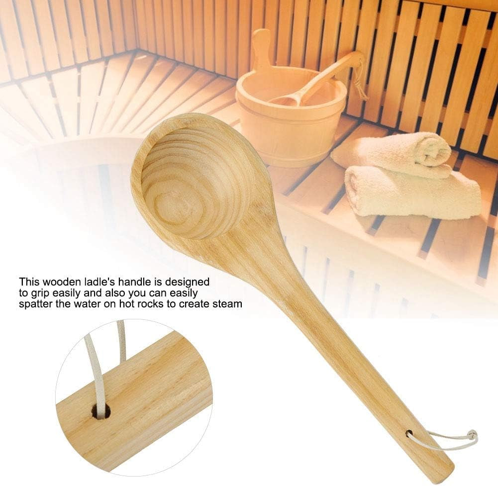 Wooden Sauna Ladle, Handmade Bath Ladle Sauna Spoon Water Dipper Spoon Sauna Accessories for Sauna SPA Kitchen, Length 39Cm
