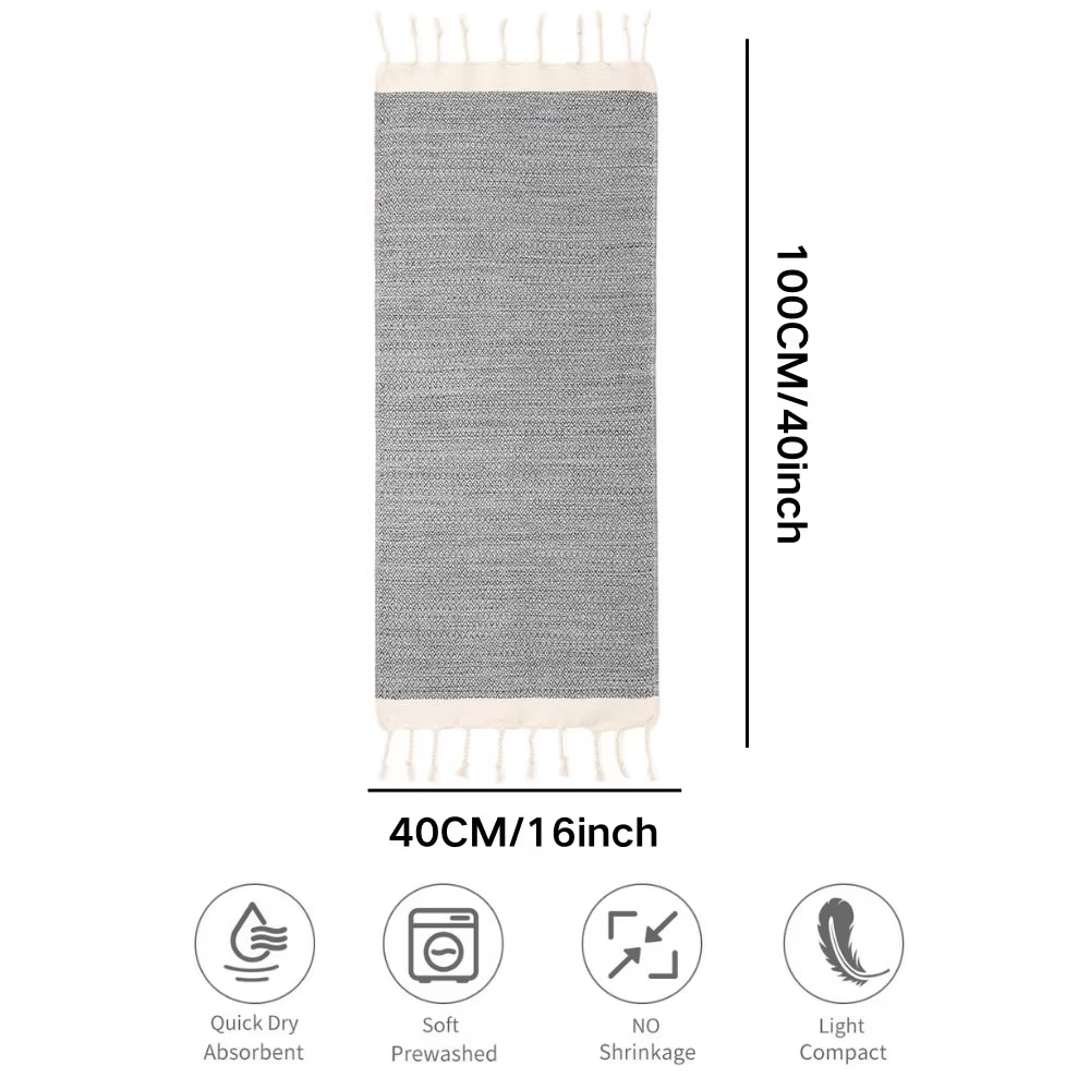 40X100Cm Turkish Diamond Pattern Fringed Cotton Beach Towel Thickened Diamond Lattice Sauna Towel Quick-Dry Machine Washable