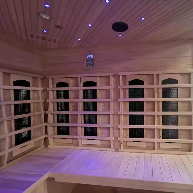 Wooden 6-Person Deluxe Steam and Infrared Combination Sauna High-Quality Indoor Leisure, Entertainment and Relaxation Sauna