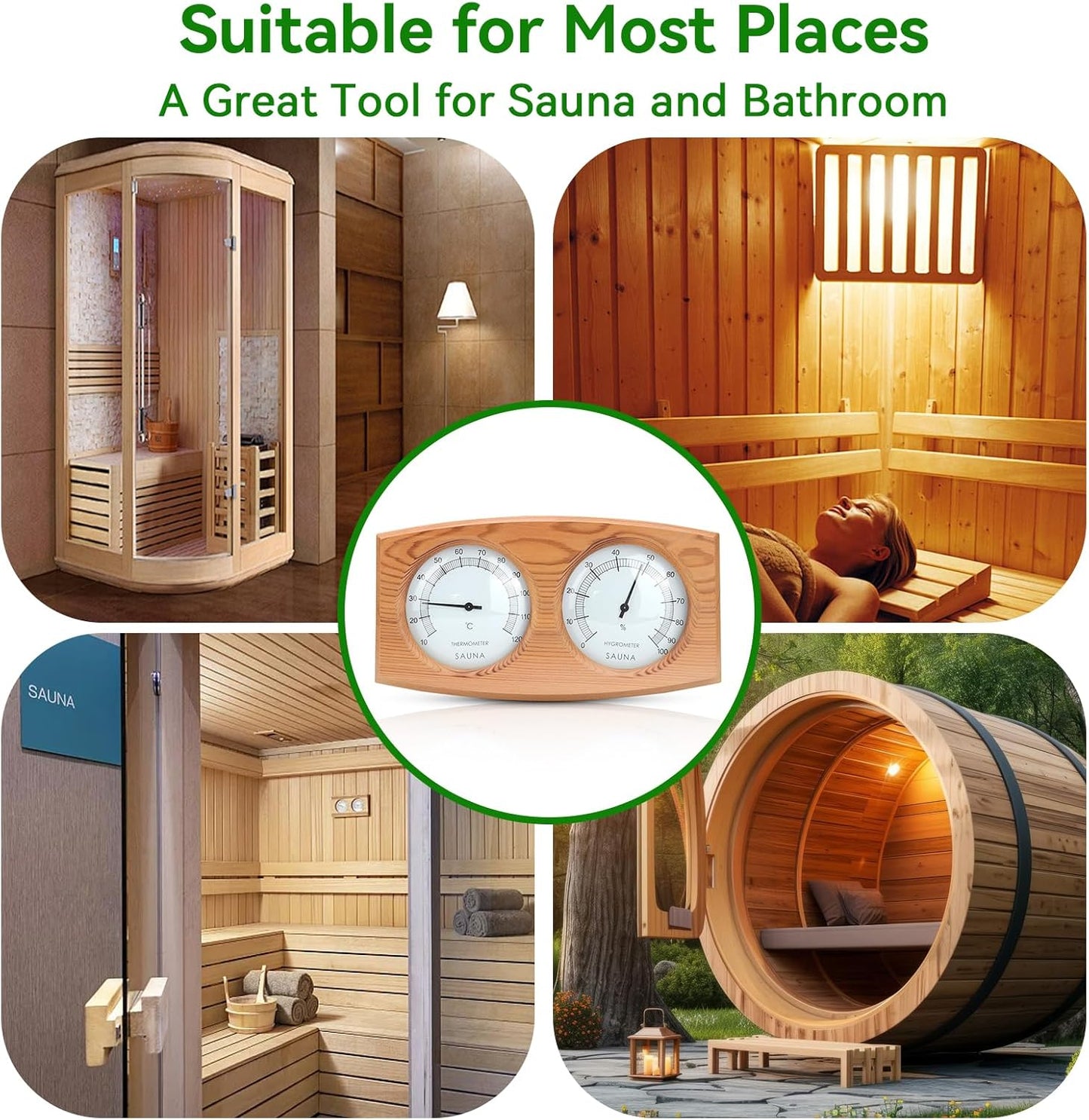 2 in 1 Wood Thermometer Hygrometer,9.4X5.1Inch,Sauna Thermometer and Hygrometer,Indoor Outdoor Thermometer Hygrometer Sauna Thermometer Double Dial Sauna Temperature Gauge Humidity Meter