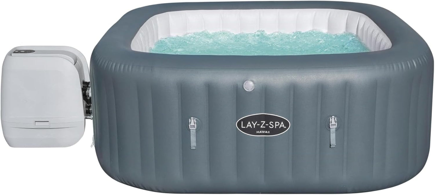 Hawaii Hot Tub, 8 Hydrojet Pro Massage System Inflatable Spa with Freeze Shield Technology and Sociable Square Shape, 4-6 Person