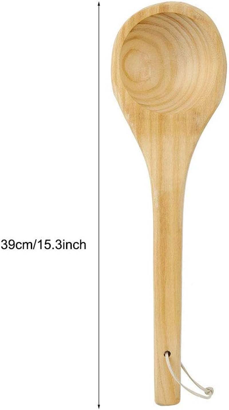 Wooden Sauna Ladle, Handmade Bath Ladle Sauna Spoon Water Dipper Spoon Sauna Accessories for Sauna SPA Kitchen, Length 39Cm