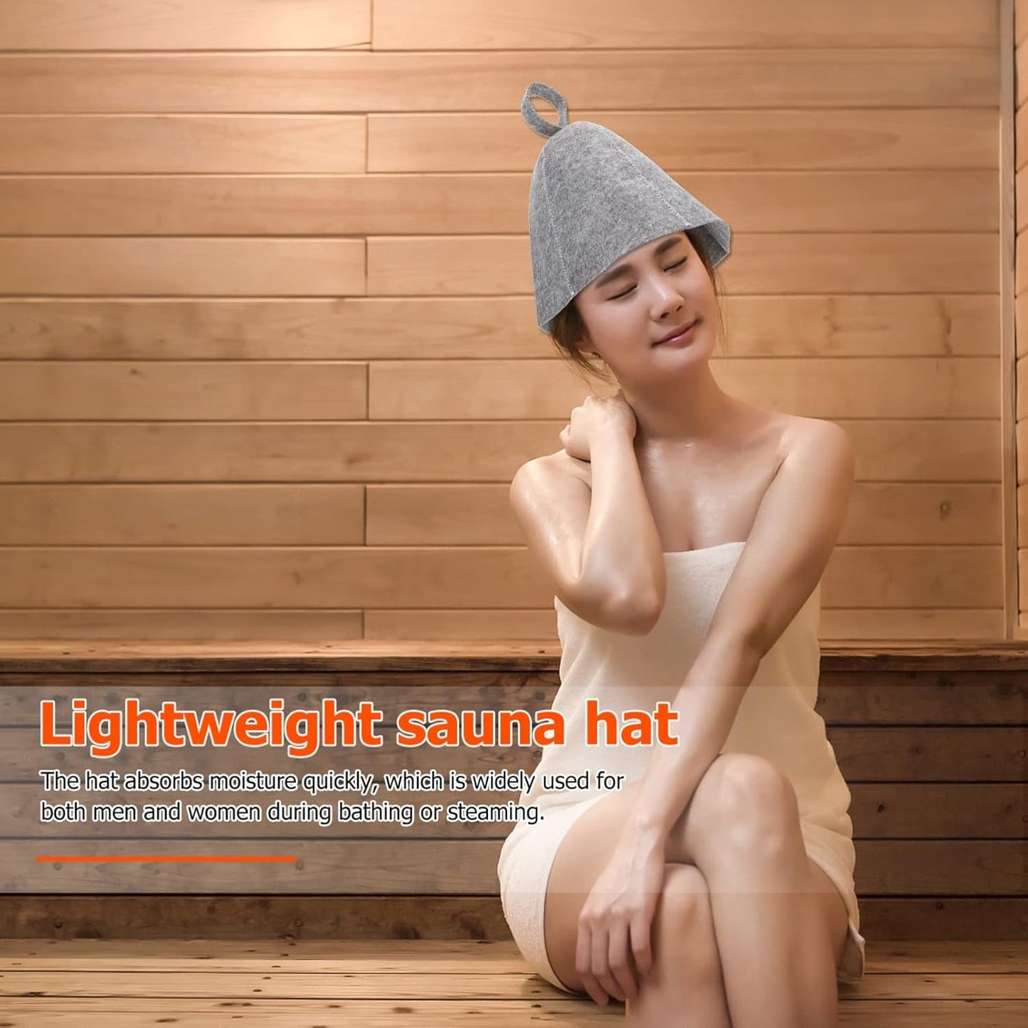 Original Wool Sauna Hat for Women and Men 2 Pack Natural Felt Sauna Accessories (Grey)