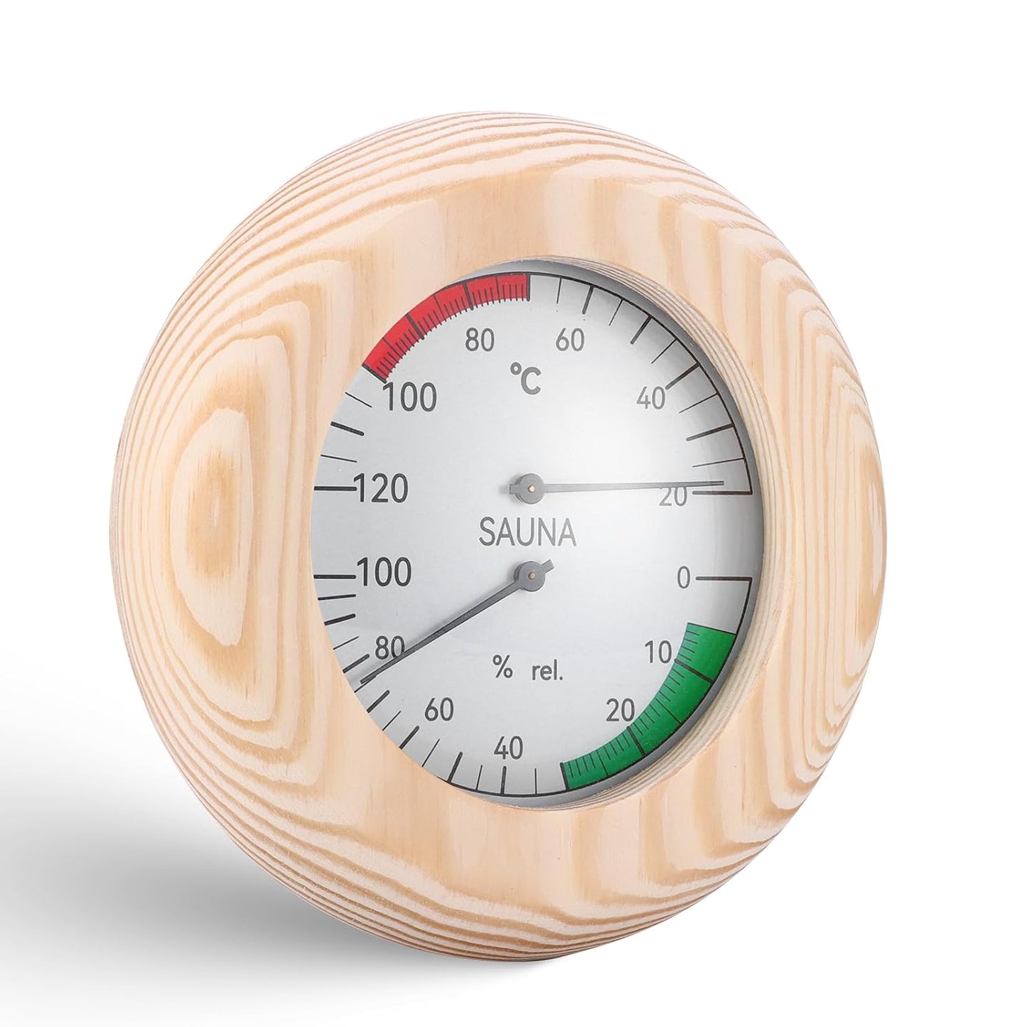 Wood Sauna Thermo-Hygrometer, 2-In-1 Thermometer and Hygromete Rwith High Accuracy, round Wooden Humidity Meter Sauna Accessories for Steam Room Sauna Room
