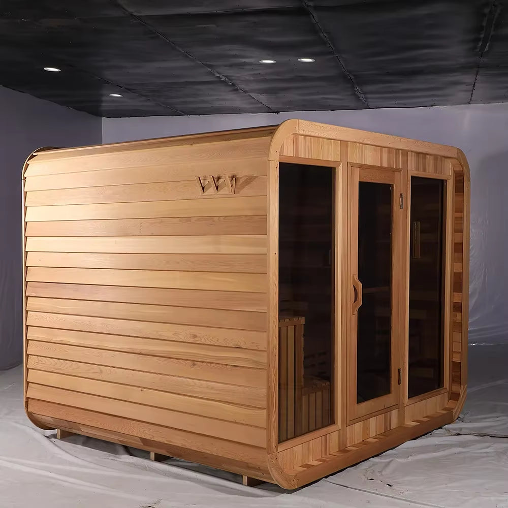 Garden Luxury Family Traditional Steam Plaza Sauna Outdoor Red Cedar Wood Cube Sauna with Electric Stove