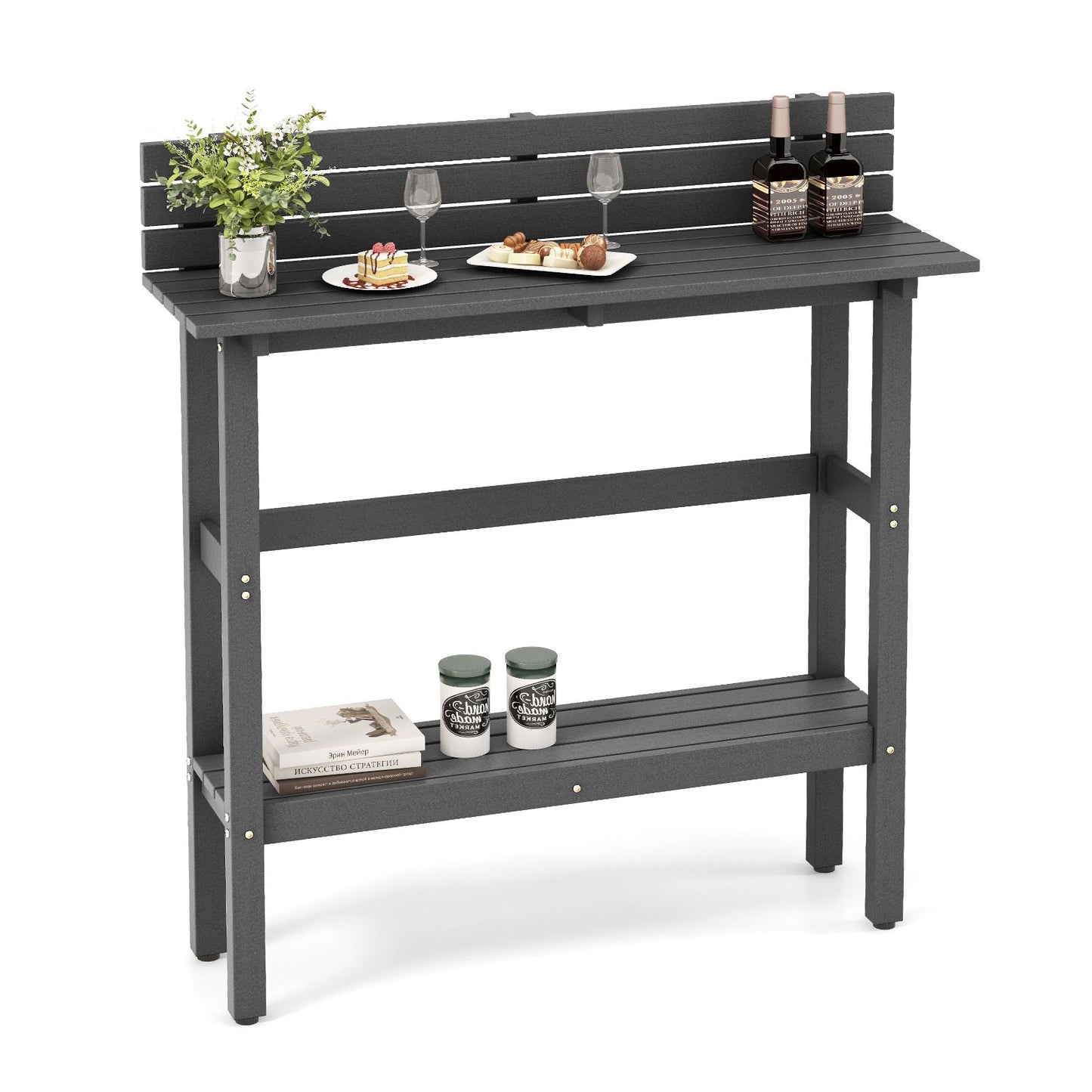 Outdoor Bar Table Patio Pub Height Counter Table with Storage Shelf