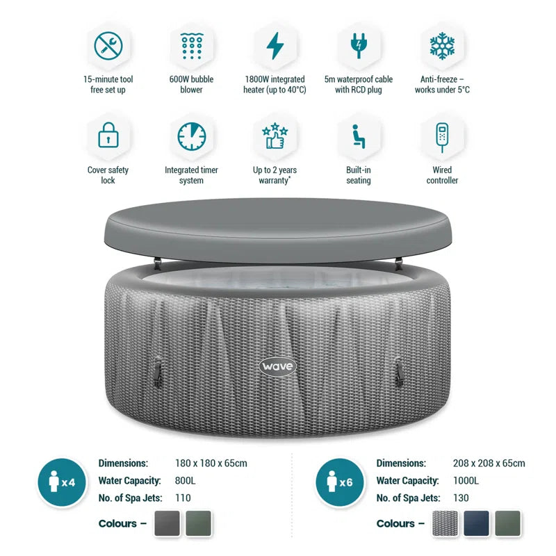 Allam 6 Person - Person 130 - Jet Polyvinyl Chloride (PVC) round Inflatable Hot Tub in Grey