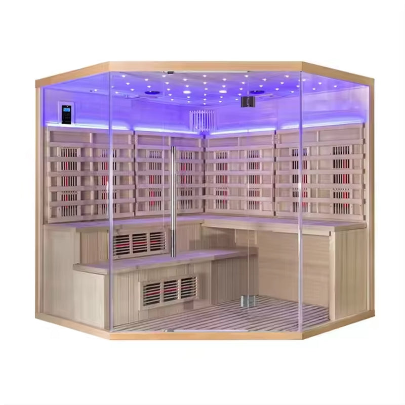 Wooden 6-Person Deluxe Steam and Infrared Combination Sauna High-Quality Indoor Leisure, Entertainment and Relaxation Sauna