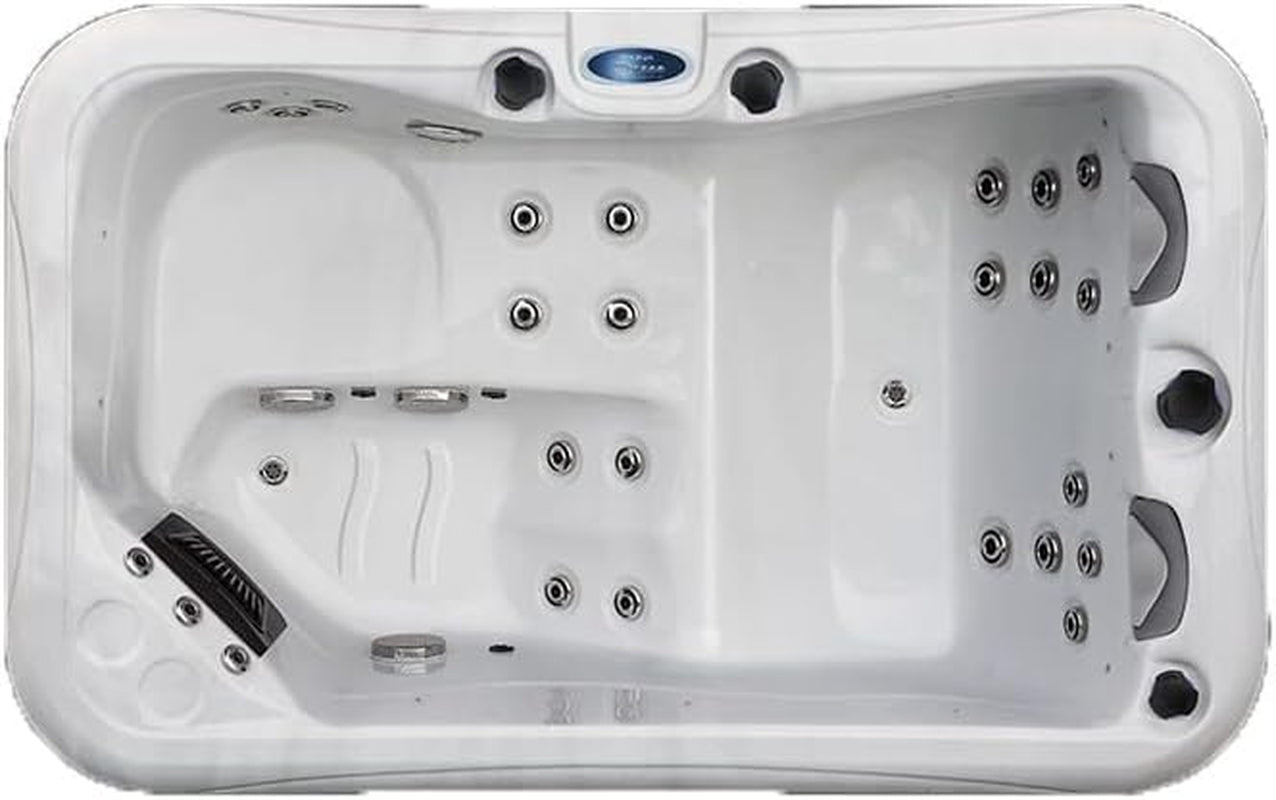 Dual Lounger 3 Seat Hot Tub- American Balboa Control System 13Amp Plug and Play - White Shell Grey Skirt