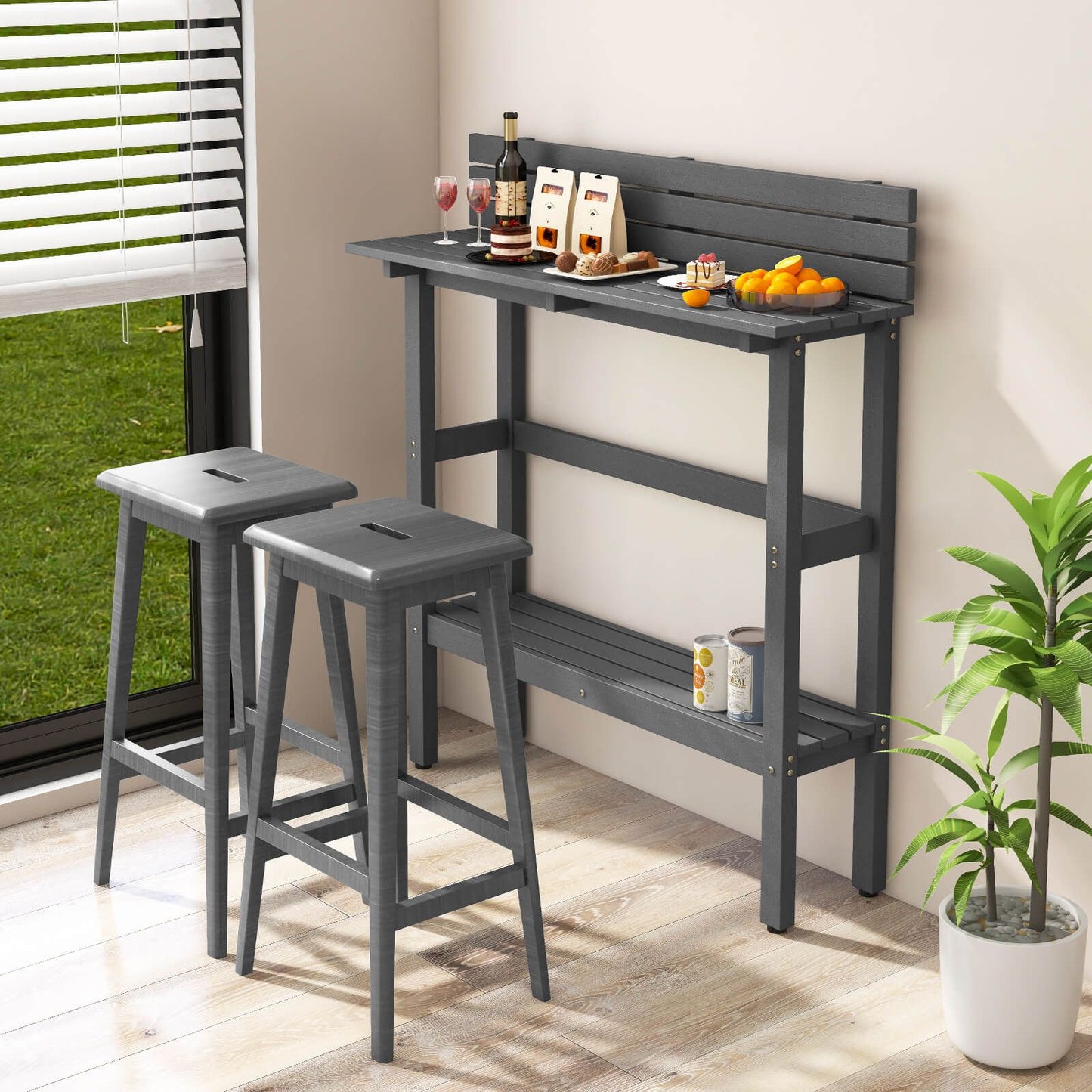 Outdoor Bar Table Patio Pub Height Counter Table with Storage Shelf