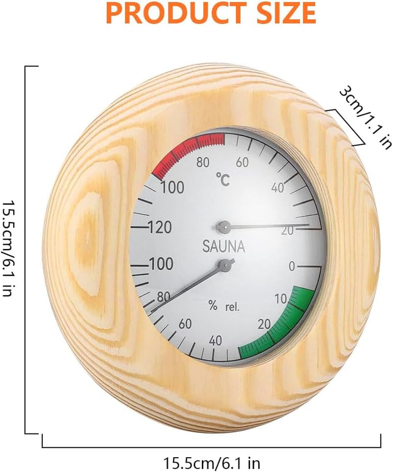 Sauna Thermometer Hygrometer, 2 in 1 Wood Sauna Thermo-Hygrometer, Wooden Sauna Thermometer and Hygrometer with High Accuracy, Sauna Accessories for Measuring Temperature and Humidity