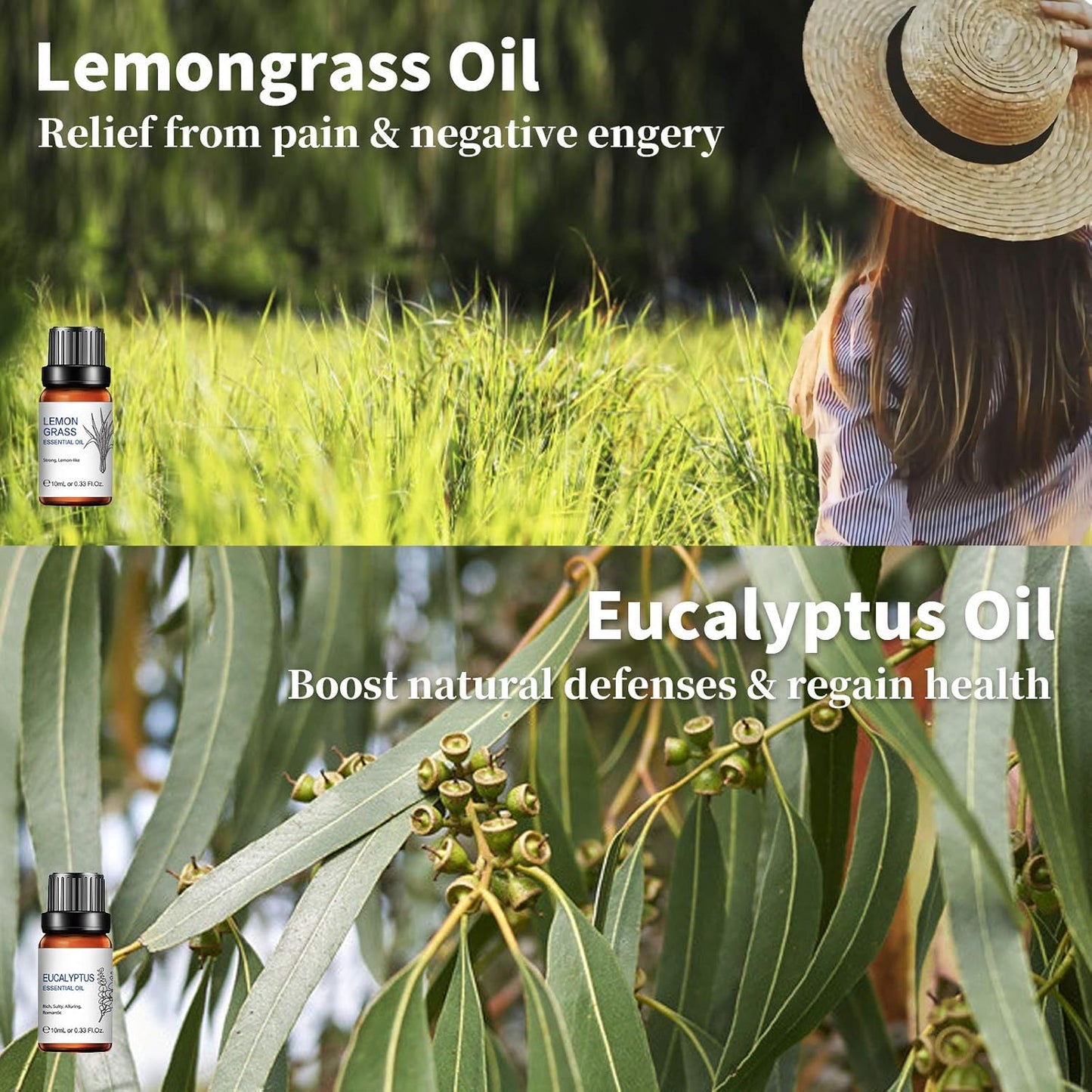 Classical Essential Oils Set, Pure Essential Oil, Lavender Tea Tree Eucalyptus Peppermint Orange Lemongrass for Diffusers Home Humidifier Candle Soap Making -6X10Ml