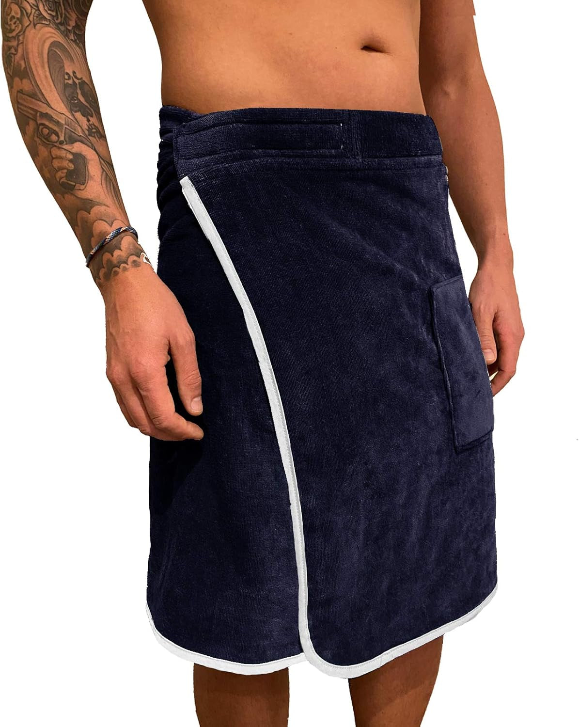 Men'S Sauna Kilt - Bath Towel for Spa - Cotton Gym Towels for Men - with Hook-And-Loop Fastening & Pocket