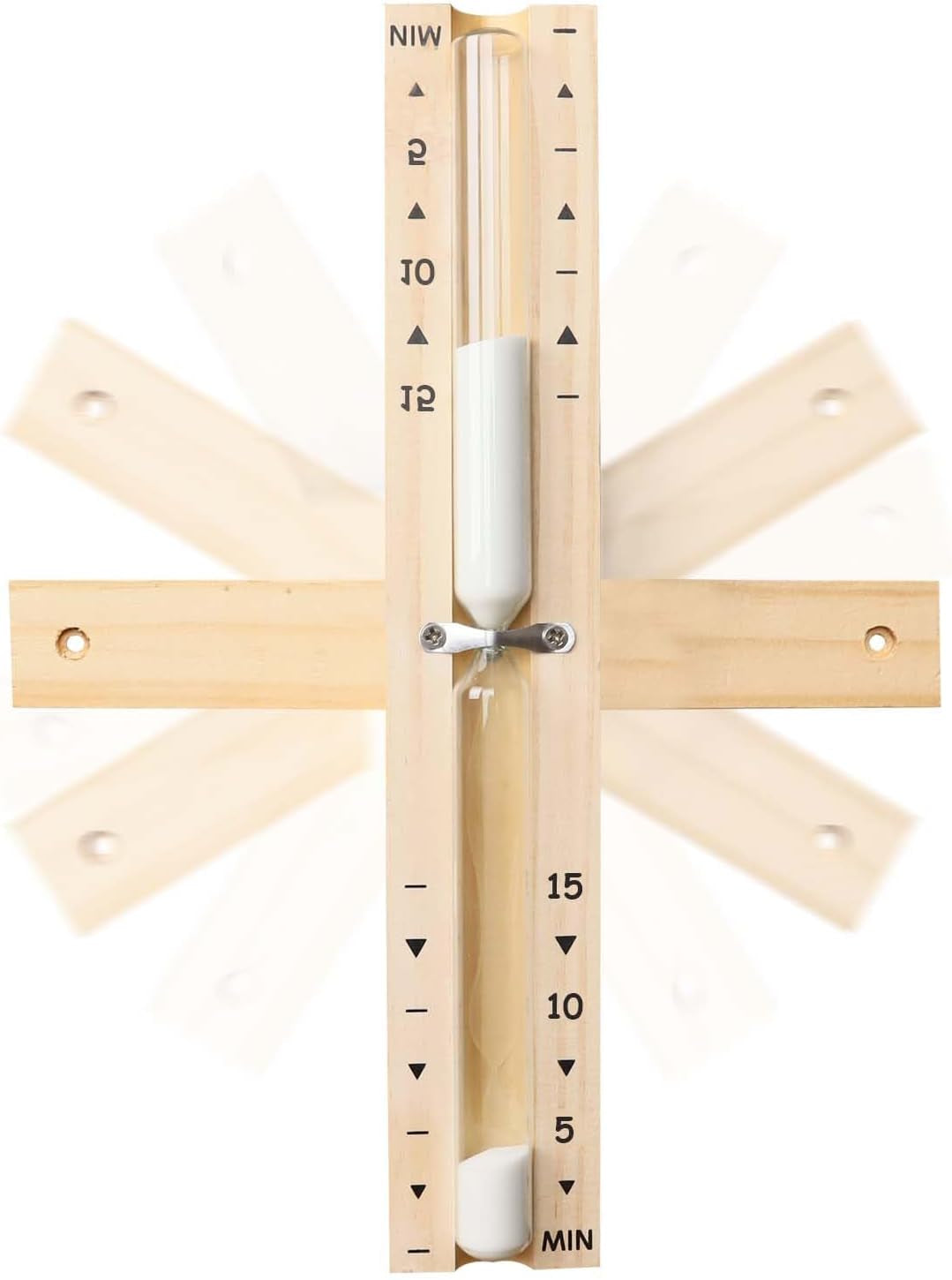 Sauna 15 Minute Hourglass Sand Timer,Wooden Sand Clock 15 Min,Rotating White Sand Watch,Reloj De Arena,Hear Resistant Wood Hour Glass Sandglass for Sauna &SPA Room