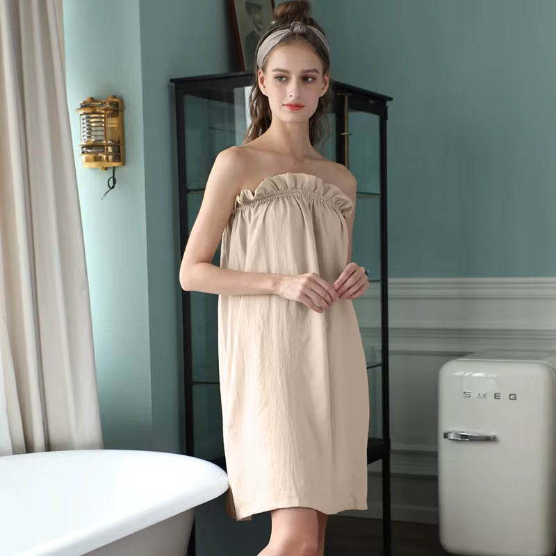 Washed Cotton Thin Beauty Salon Special Bathrobe Skirt Women'S SPA Wrap Sweat Suit Sauna Bath Towel Ultra Soft Long Shower Wraps
