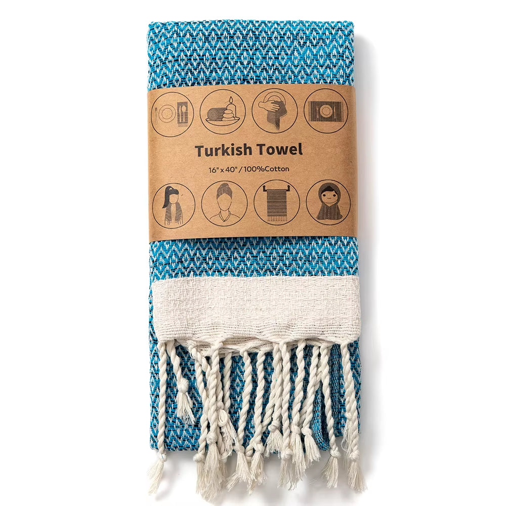 40X100Cm Turkish Diamond Pattern Fringed Cotton Beach Towel Thickened Diamond Lattice Sauna Towel Quick-Dry Machine Washable
