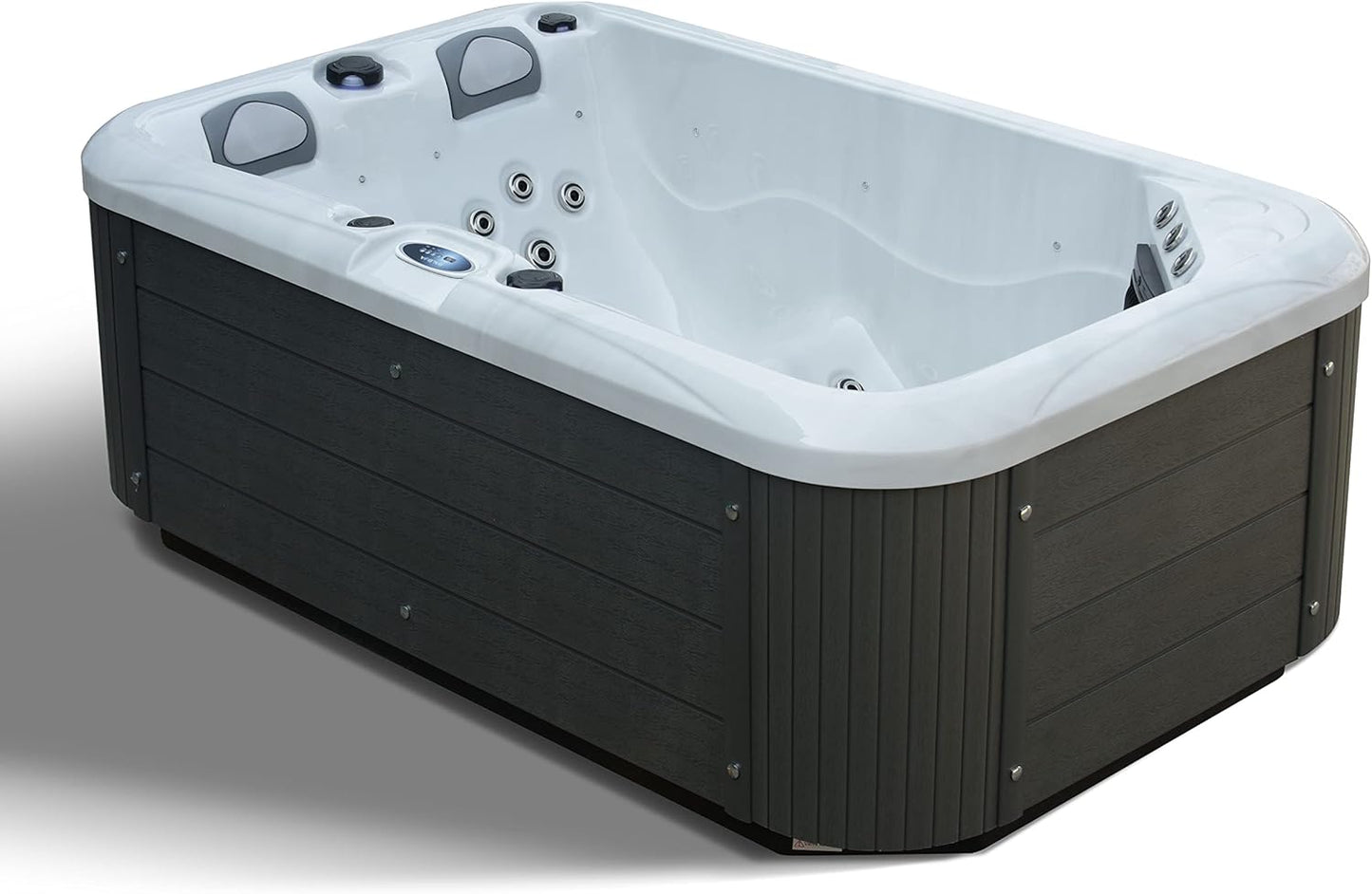 Dual Lounger 3 Seat Hot Tub- American Balboa Control System 13Amp Plug and Play - White Shell Grey Skirt