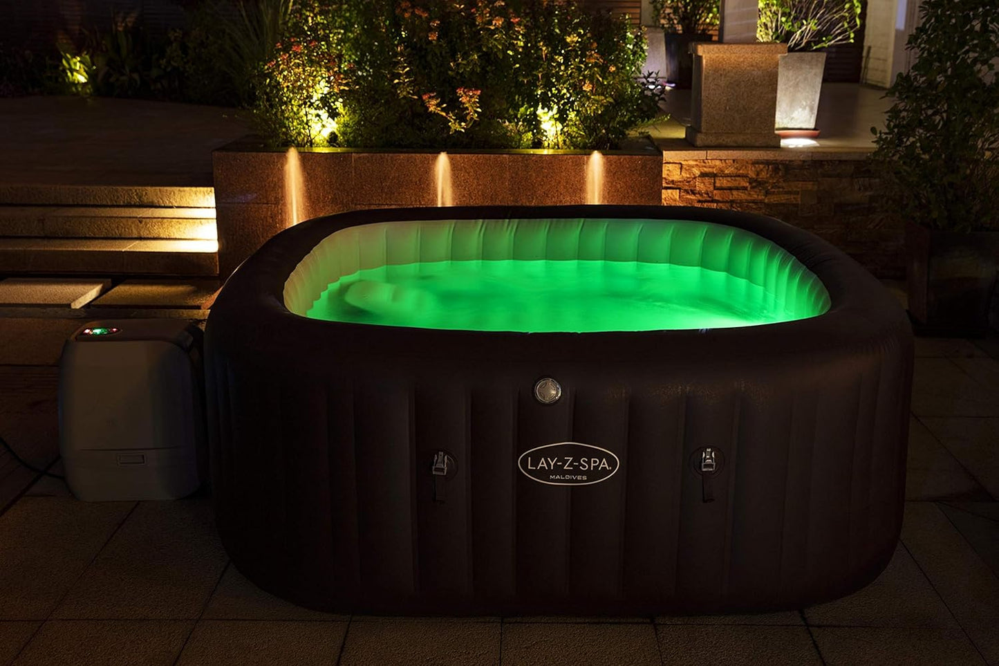 Maldives Luxury Hot Tub, 8 Hydrojet Pro Massage System Inflatable Spa with LED Lights, Foot Massager and Freeze Shield Technology, 5-7 Person