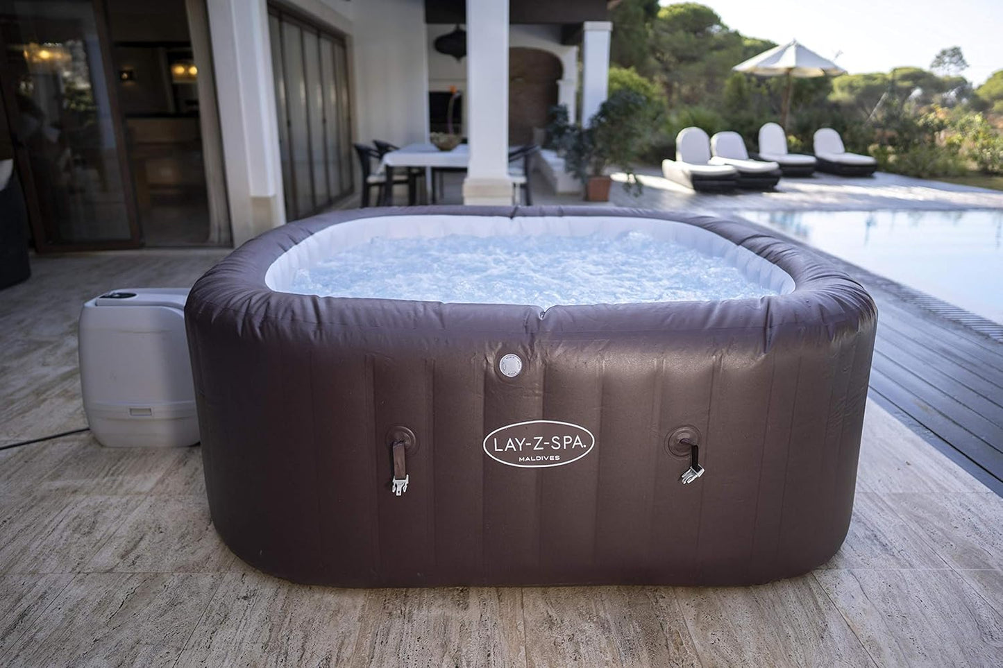 Maldives Luxury Hot Tub, 8 Hydrojet Pro Massage System Inflatable Spa with LED Lights, Foot Massager and Freeze Shield Technology, 5-7 Person