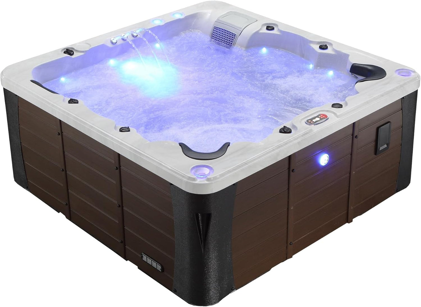 Erie AI Hot Tub | 6-Person 46-Jet | 213 X 213 Cm Square, with Cover, LED Lighting, Heating and 46 Hydrotherapy Massage Jets, Year-Round Use