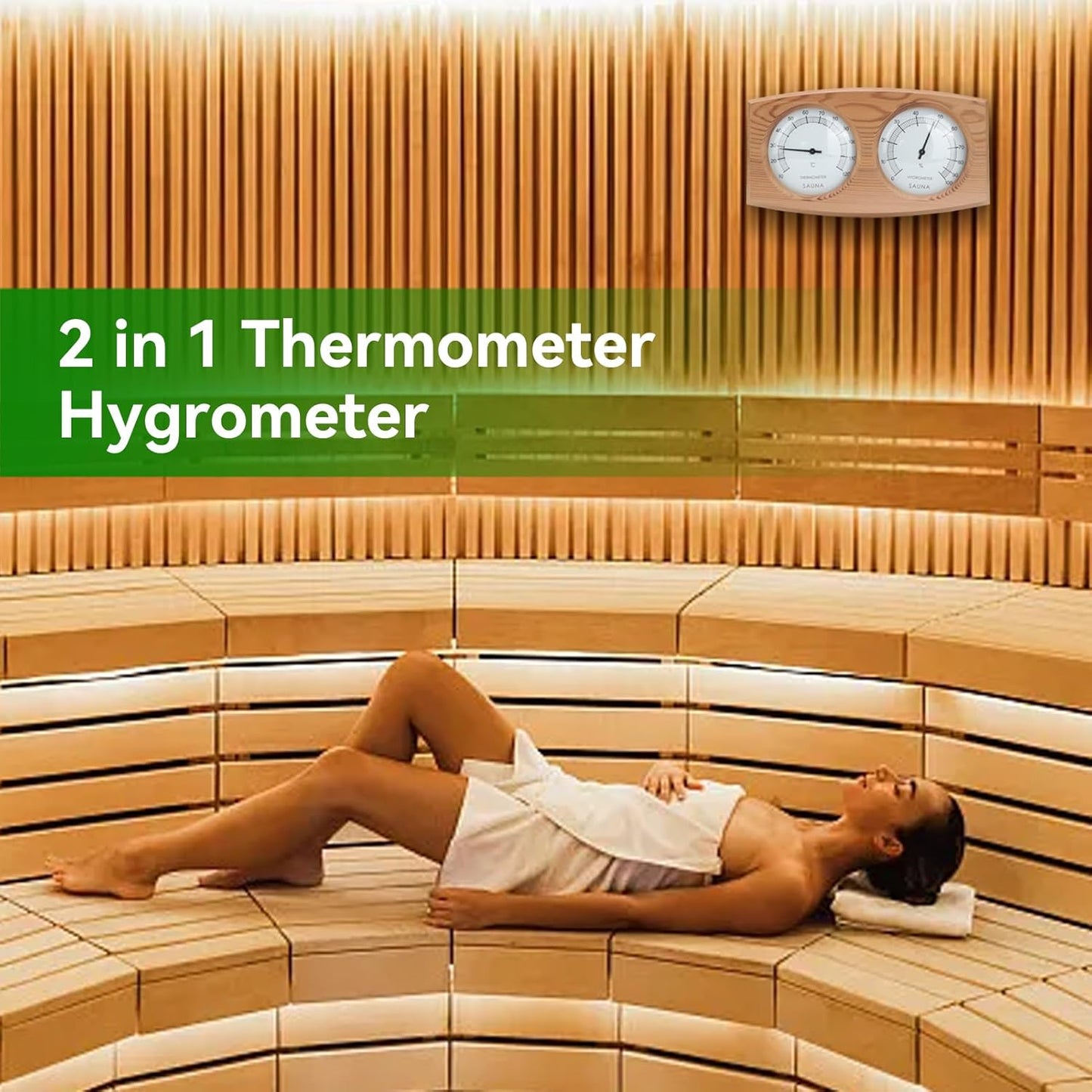2 in 1 Wood Thermometer Hygrometer,9.4X5.1Inch,Sauna Thermometer and Hygrometer,Indoor Outdoor Thermometer Hygrometer Sauna Thermometer Double Dial Sauna Temperature Gauge Humidity Meter