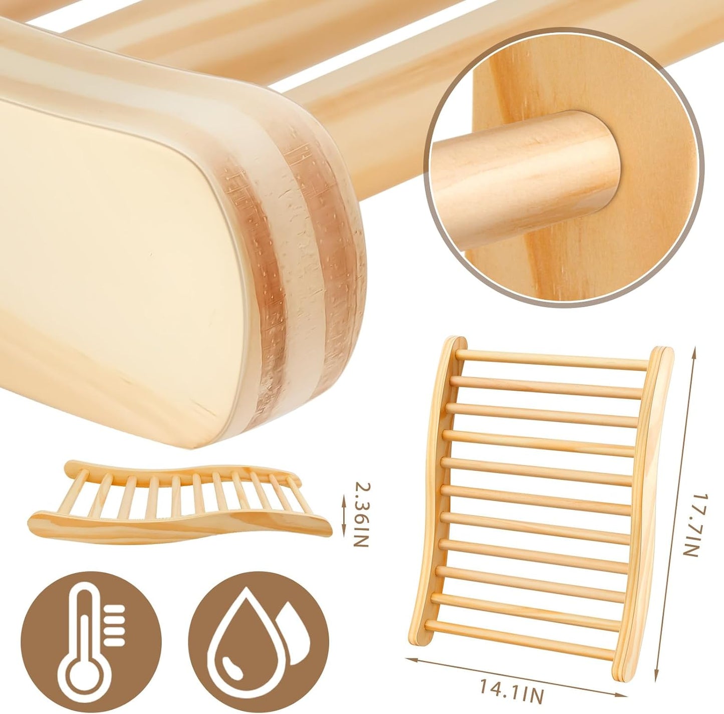 2 Pack Sauna Backrest Infrared Wooden Sauna Accessories Backrest Slip-Resistant Cedar Ergonomic Sauna Backrest Sauna Chair with Back Universal for Barrel or Infrared Sauna Resting