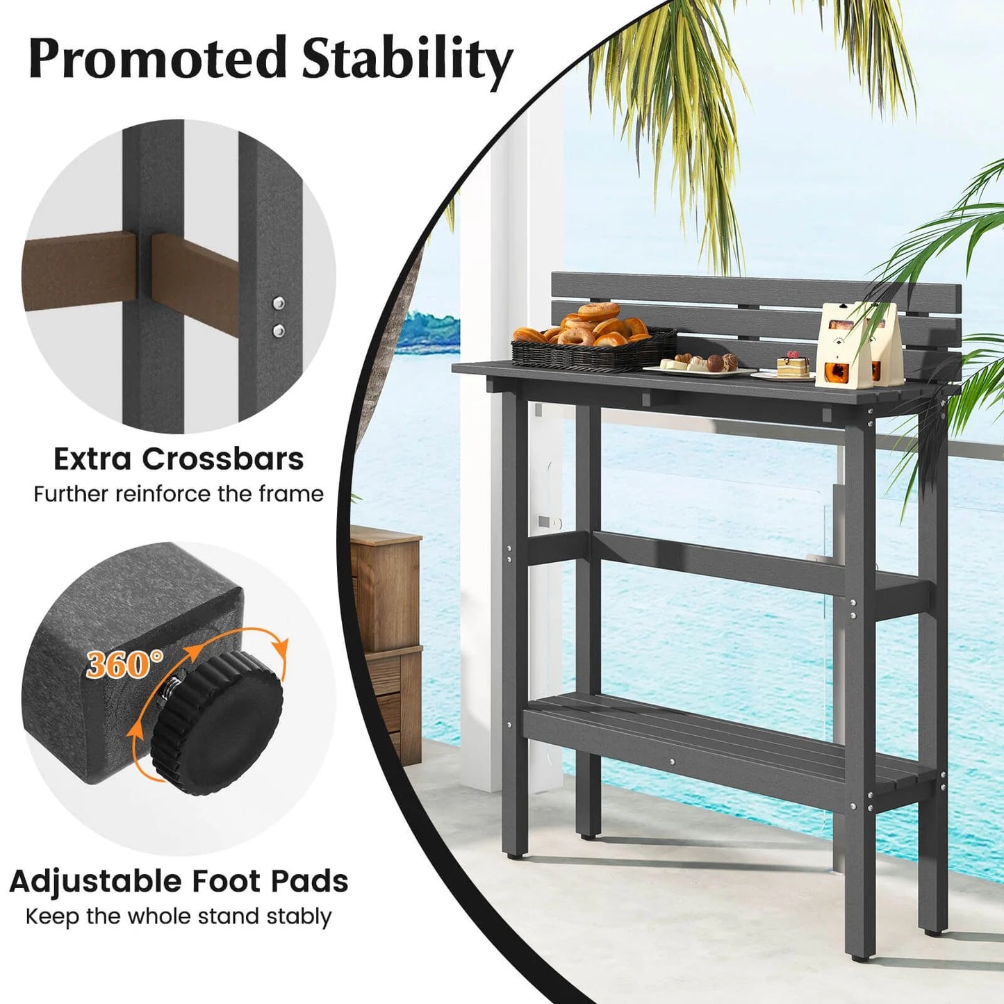 Outdoor Bar Table Patio Pub Height Counter Table with Storage Shelf