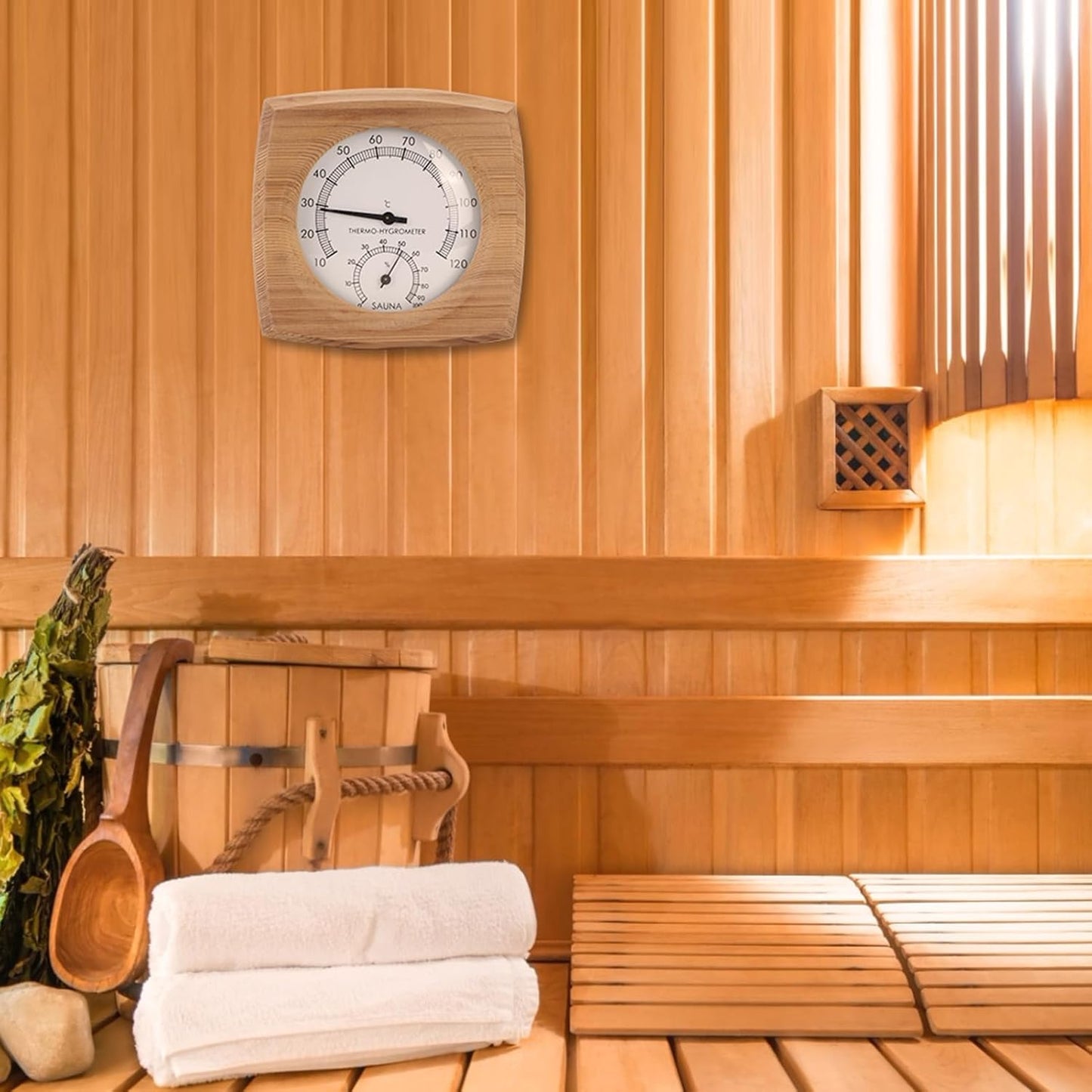 2-In-1 Sauna Room Thermometer, Sauna Thermometer and Hygrometer, Wooden Sauna Thermometer, Sauna Accessories, for Steam Room Sauna Room