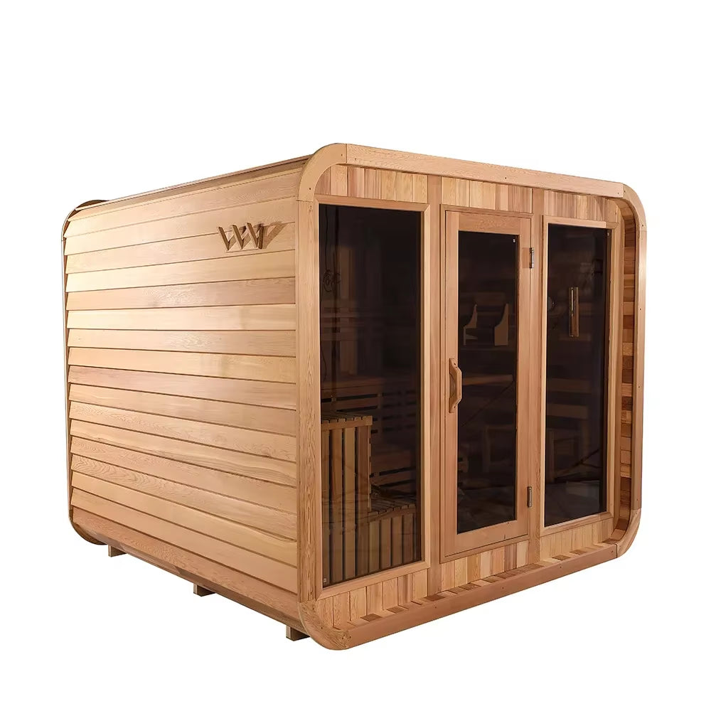 Garden Luxury Family Traditional Steam Plaza Sauna Outdoor Red Cedar Wood Cube Sauna with Electric Stove