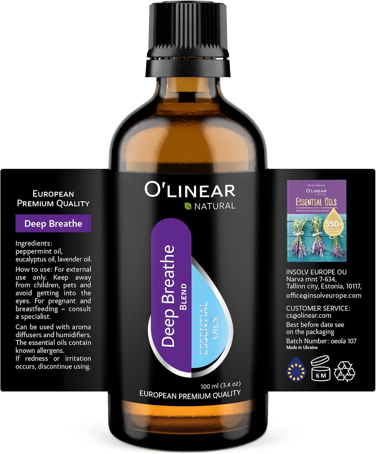 Breathe Essential Oil Blend - Calming Drops for Easy Breathing, Sweet Dreams and Relaxation, Mix of Peppermint, Lavender and Eucalyptus Oils Ideal for Humidifier, Meditation, and Home Spa Bulk Bottle