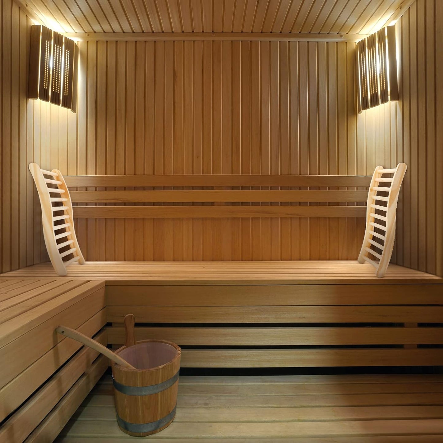 2 Pack Sauna Backrest Infrared Wooden Sauna Accessories Backrest Slip-Resistant Cedar Ergonomic Sauna Backrest Sauna Chair with Back Universal for Barrel or Infrared Sauna Resting
