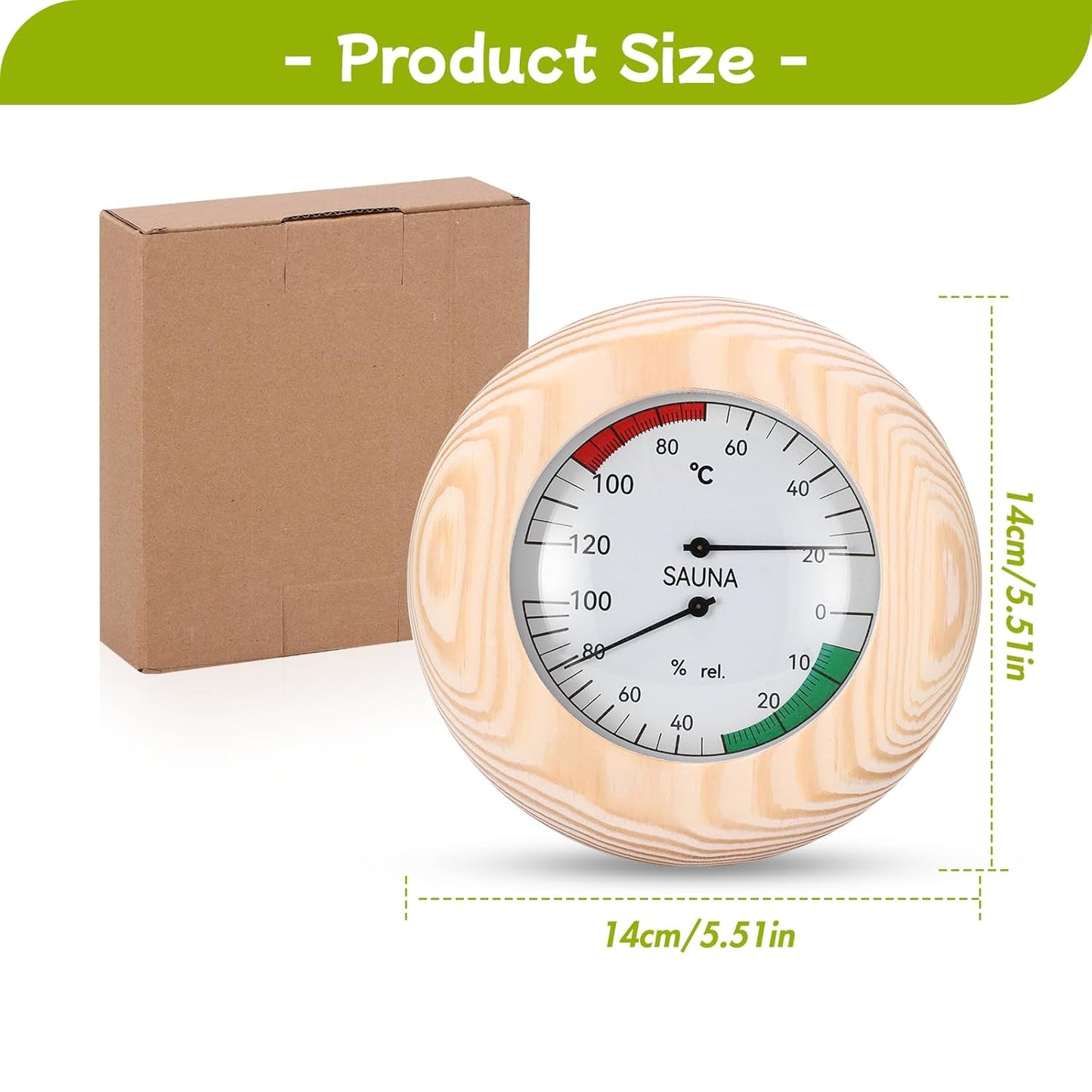 Wood Sauna Thermo-Hygrometer, 2-In-1 Thermometer and Hygromete Rwith High Accuracy, round Wooden Humidity Meter Sauna Accessories for Steam Room Sauna Room