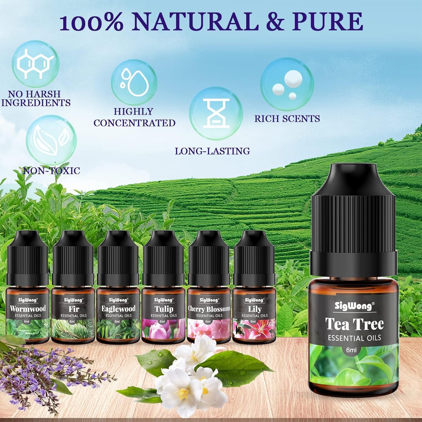 Essential Oils Set, 24 Scents Pure Fragrance Oils for Candle Soap Making, Long Lasting Natural Fragrance Oils for Diffuser, Humidifier, Scented Oils for Body Massage, Aromatherapy, 6Ml/0.2Oz Each