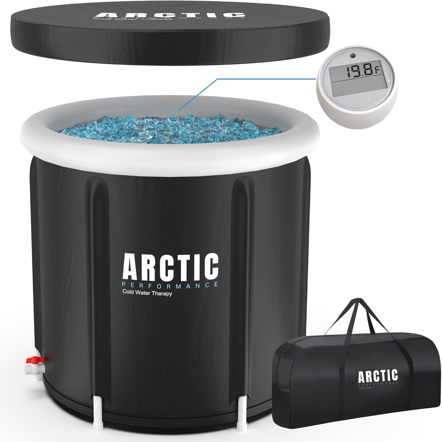 ® Ice Bath Tub for Recovery – 400L XL Portable Cold Water Therapy Tub for Athletes – 5-Layer Insulated Cold Plunge Pool with Thermo-Tech Thermometer & Bag – Outdoor Black
