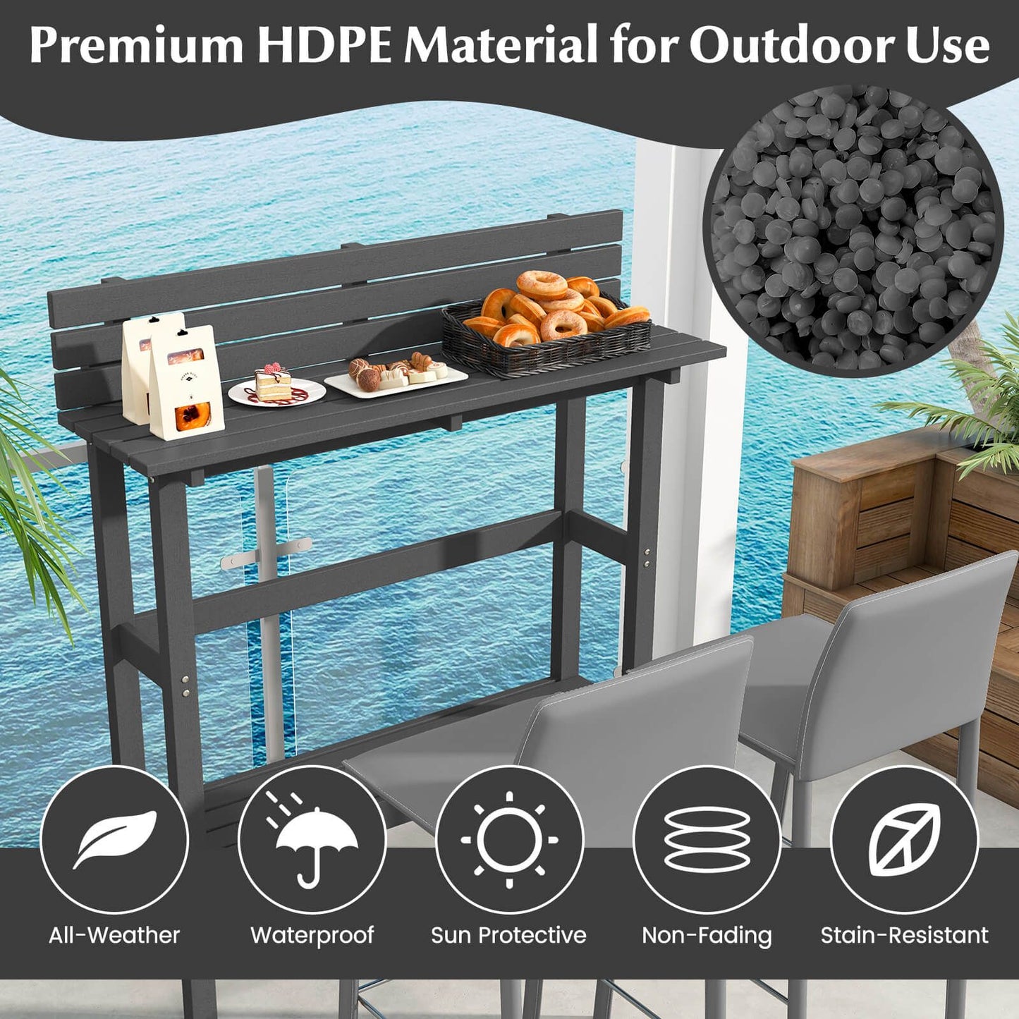 Outdoor Bar Table Patio Pub Height Counter Table with Storage Shelf