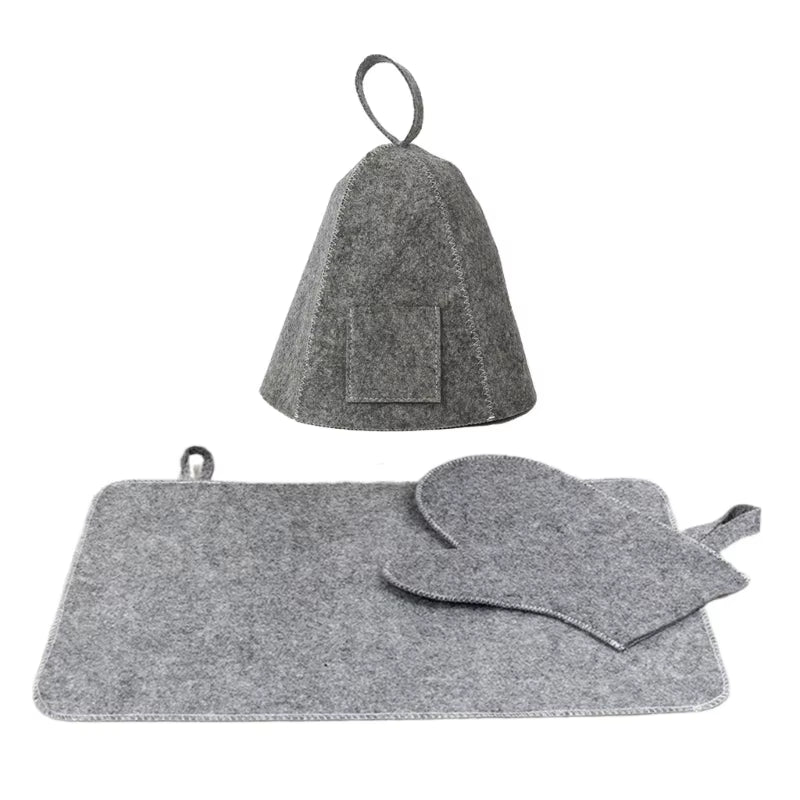 Wool Felt Sauna Set Hat Russian Glove Pad Fashionable Bath Shower Cap Men Women R7UB