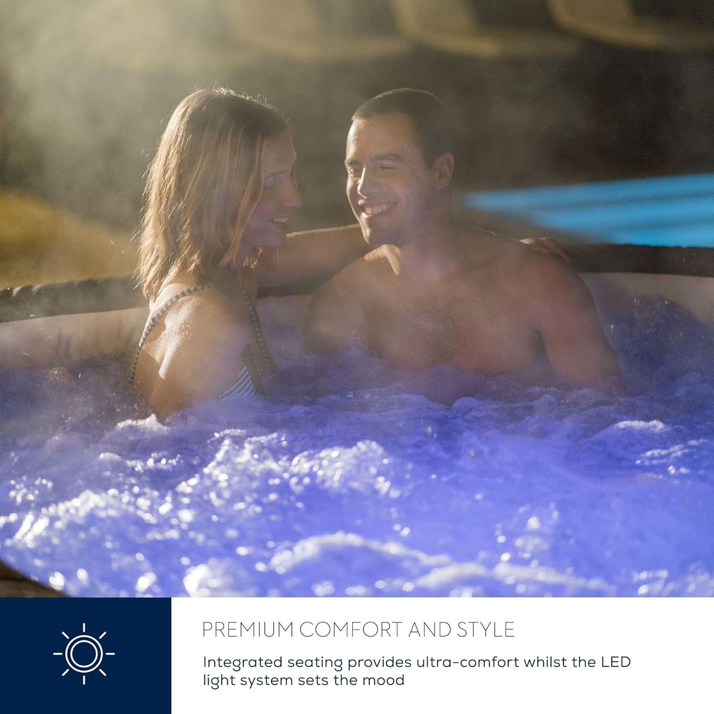 Maldives Luxury Hot Tub, 8 Hydrojet Pro Massage System Inflatable Spa with LED Lights, Foot Massager and Freeze Shield Technology, 5-7 Person