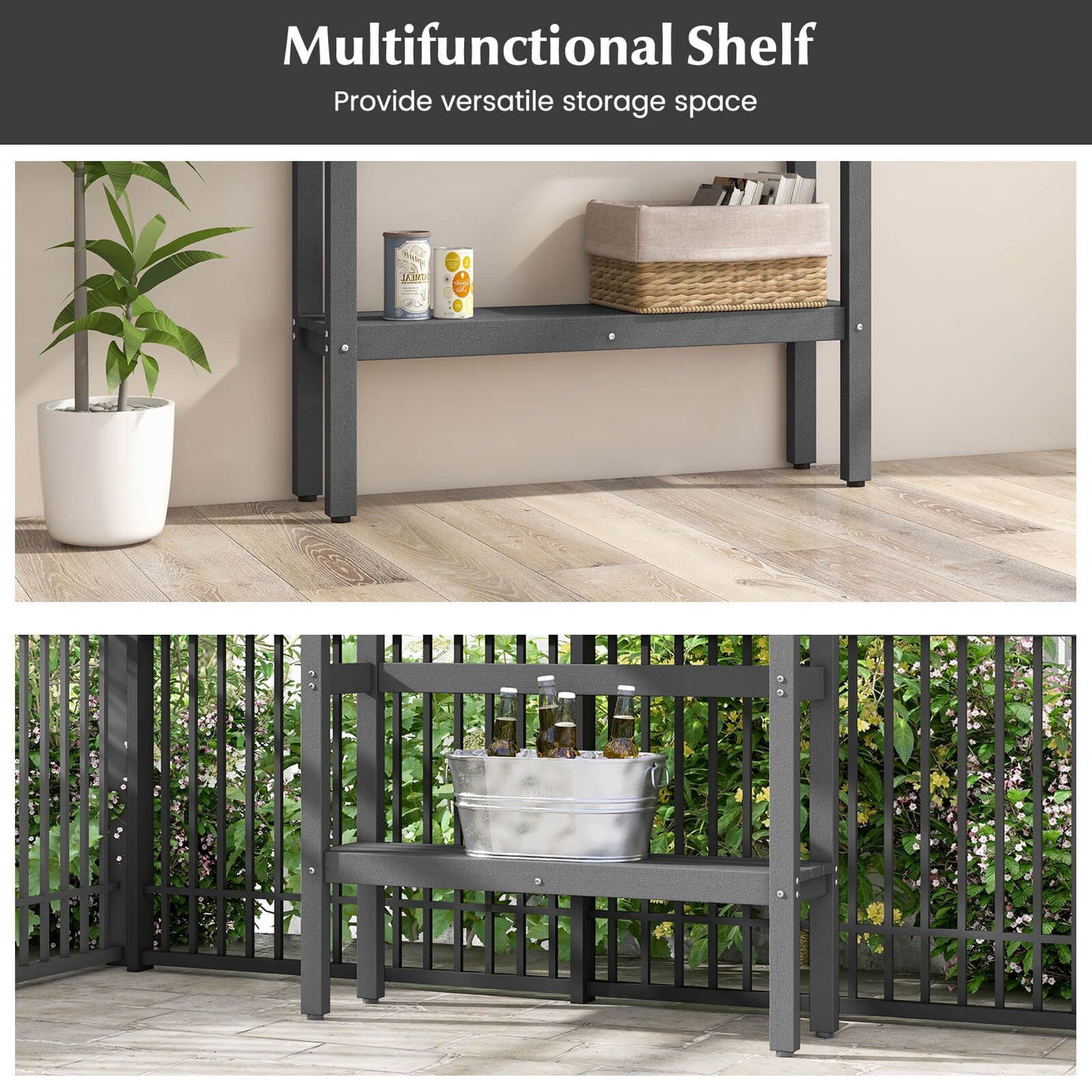 Outdoor Bar Table Patio Pub Height Counter Table with Storage Shelf