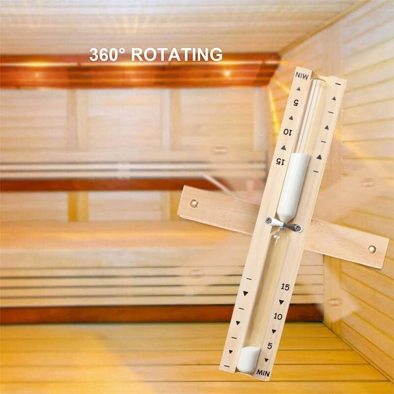 Sauna 15 Minute Hourglass Sand Timer,Wooden Sand Clock 15 Min,Rotating White Sand Watch,Reloj De Arena,Hear Resistant Wood Hour Glass Sandglass for Sauna &SPA Room