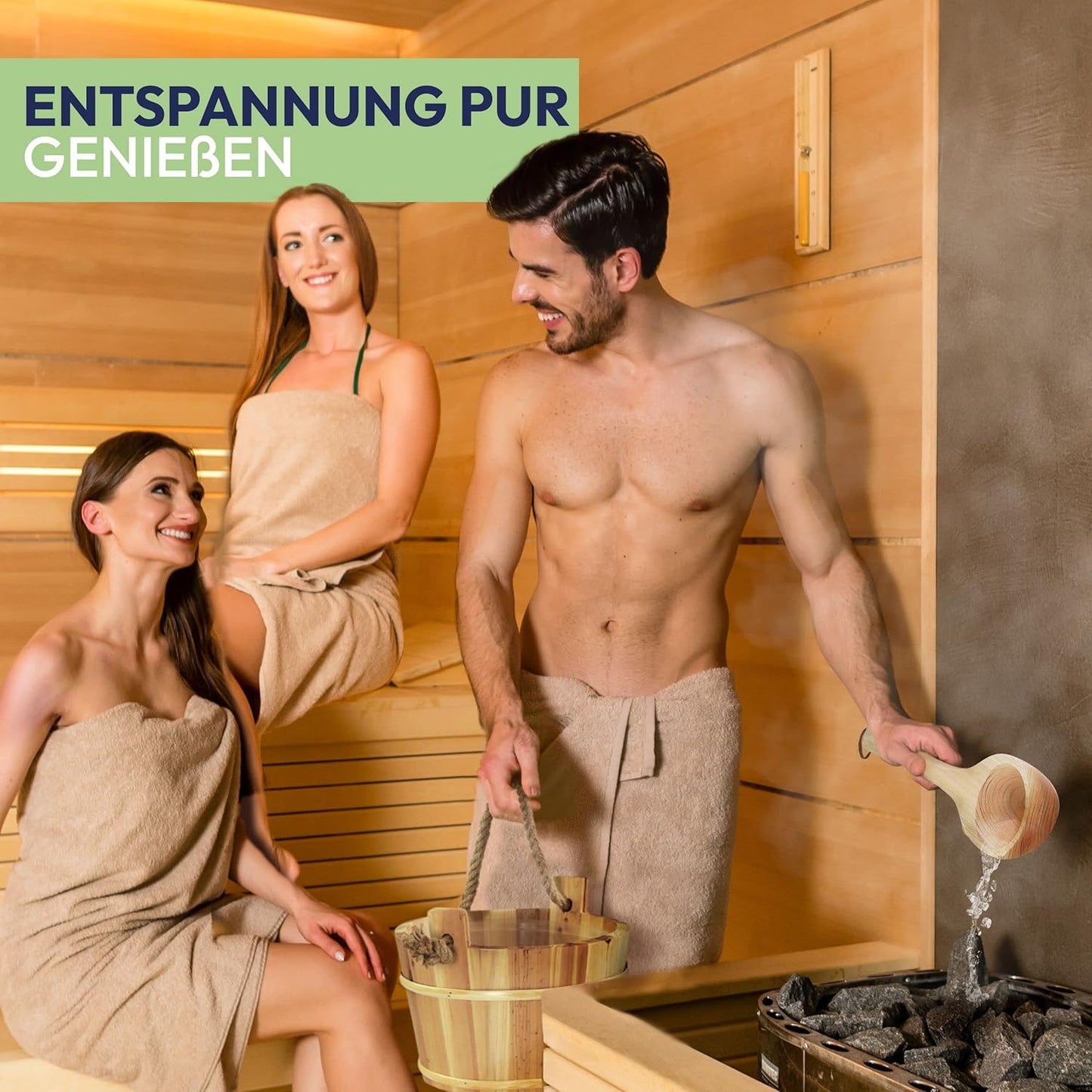 PINENG Sauna Bucket 26 Cm Diameter 21 Cm with Spruce Wooden Ladle