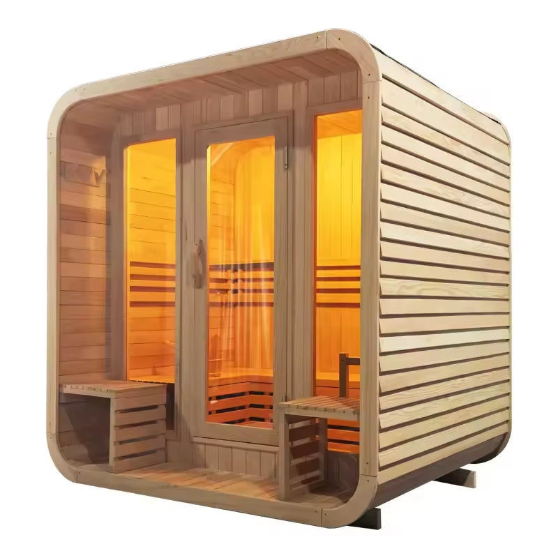 Newly Designed Outdoor Solid Wood Dry Steam Cube Sauna with High Quality Outdoor Recreation and Relaxation Sauna