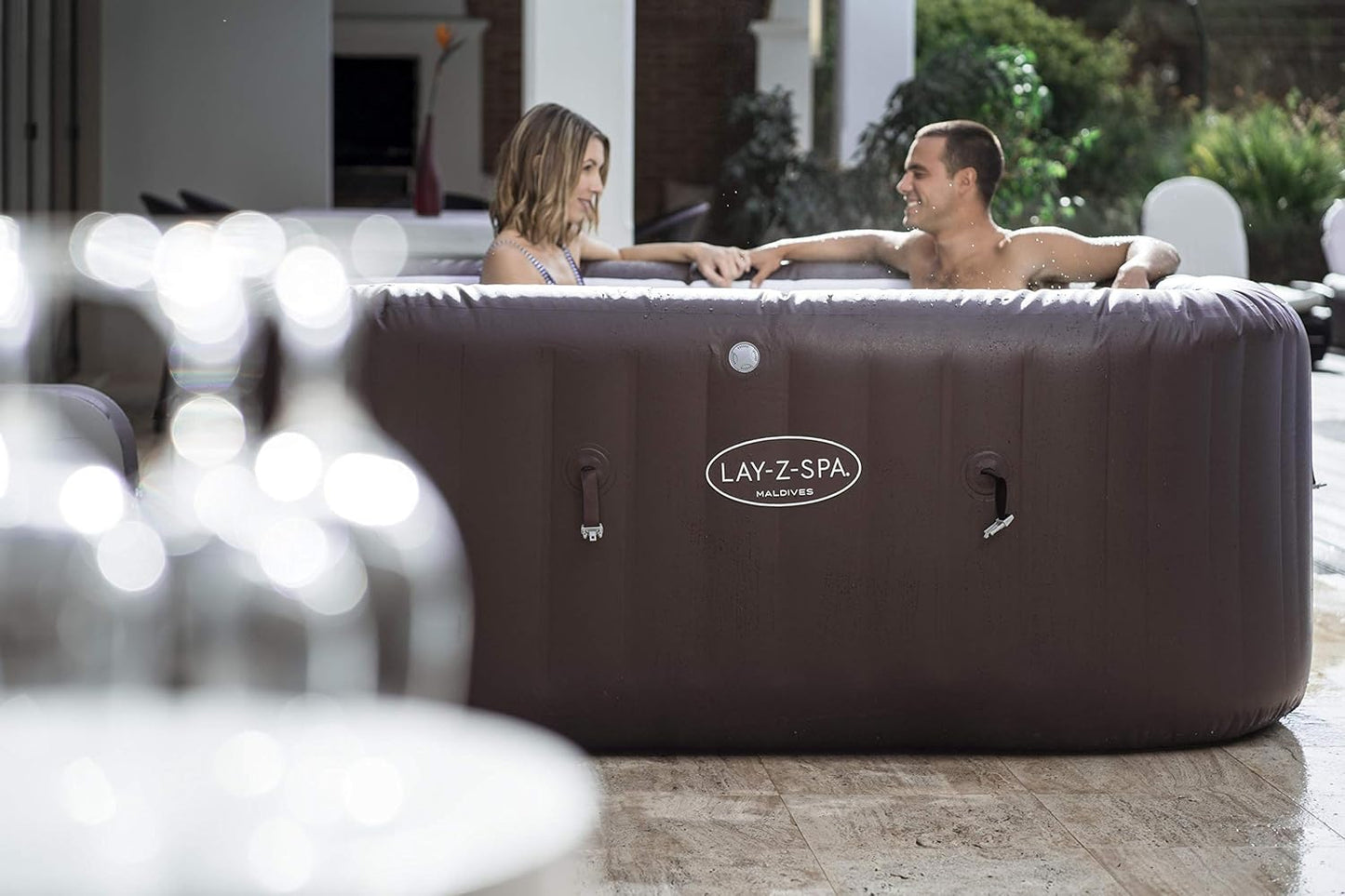 Maldives Luxury Hot Tub, 8 Hydrojet Pro Massage System Inflatable Spa with LED Lights, Foot Massager and Freeze Shield Technology, 5-7 Person