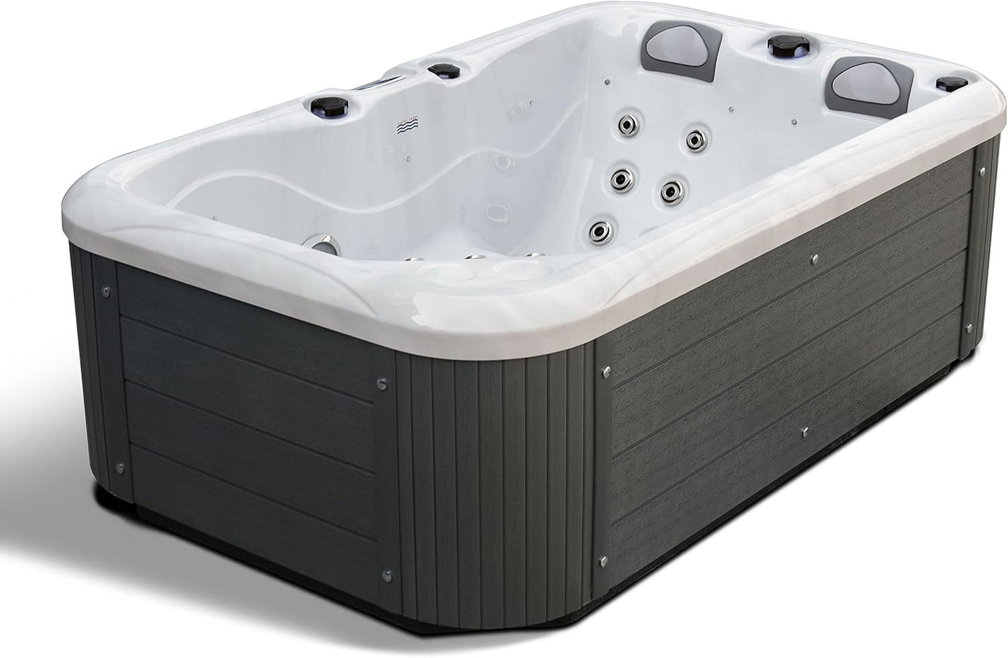 Dual Lounger 3 Seat Hot Tub- American Balboa Control System 13Amp Plug and Play - White Shell Grey Skirt