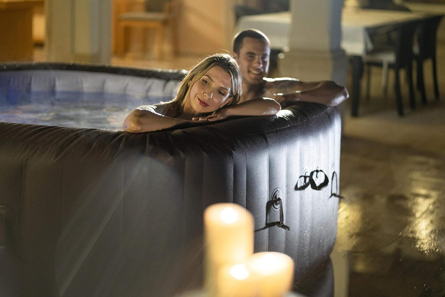 Maldives Luxury Hot Tub, 8 Hydrojet Pro Massage System Inflatable Spa with LED Lights, Foot Massager and Freeze Shield Technology, 5-7 Person