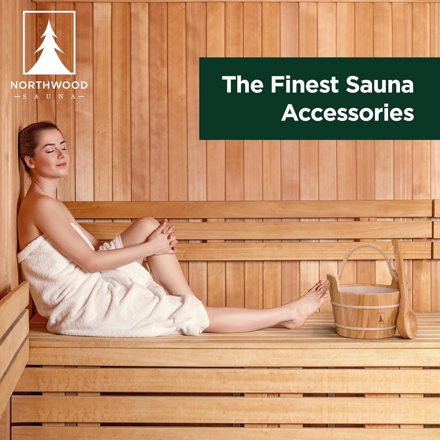 - Sauna Bucket and Ladle Set - Handmade from Canadian Red Cedar Wood - Plastic Liner and Rope Handle